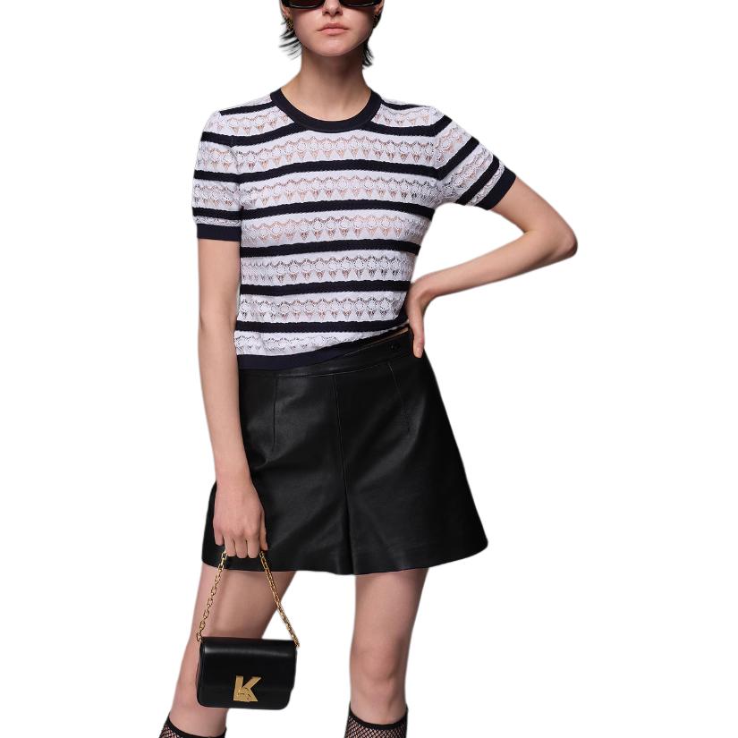 Karl Lagerfeld Французский Элегантный Повседневный Наряд для Поездок на Работу и Свиданий Легкая Роскошь Полосатый Вязаный Свитер с Коротким Рукавом Женские Топы M22L2312110