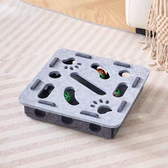 Cat Scratch Maze Toy Interactive Felt Maze Nail File Self-Play Maze Box with 3 Bell Balls for Indoor Cats Stimulate Kitten Energy And Instincts