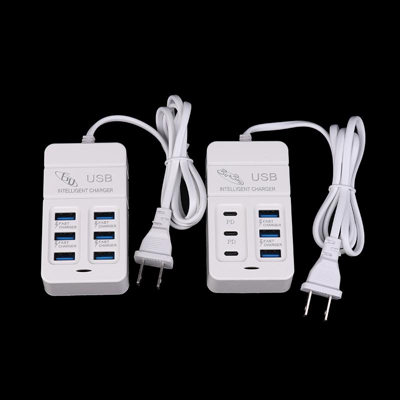 1 шт., многопортовое зарядное устройство Us Plug 6 портов, 35 Вт, Pd Type-C, быстрая зарядка мобильного телефона, настенные зарядные устройства, USB-концентратор TypeC