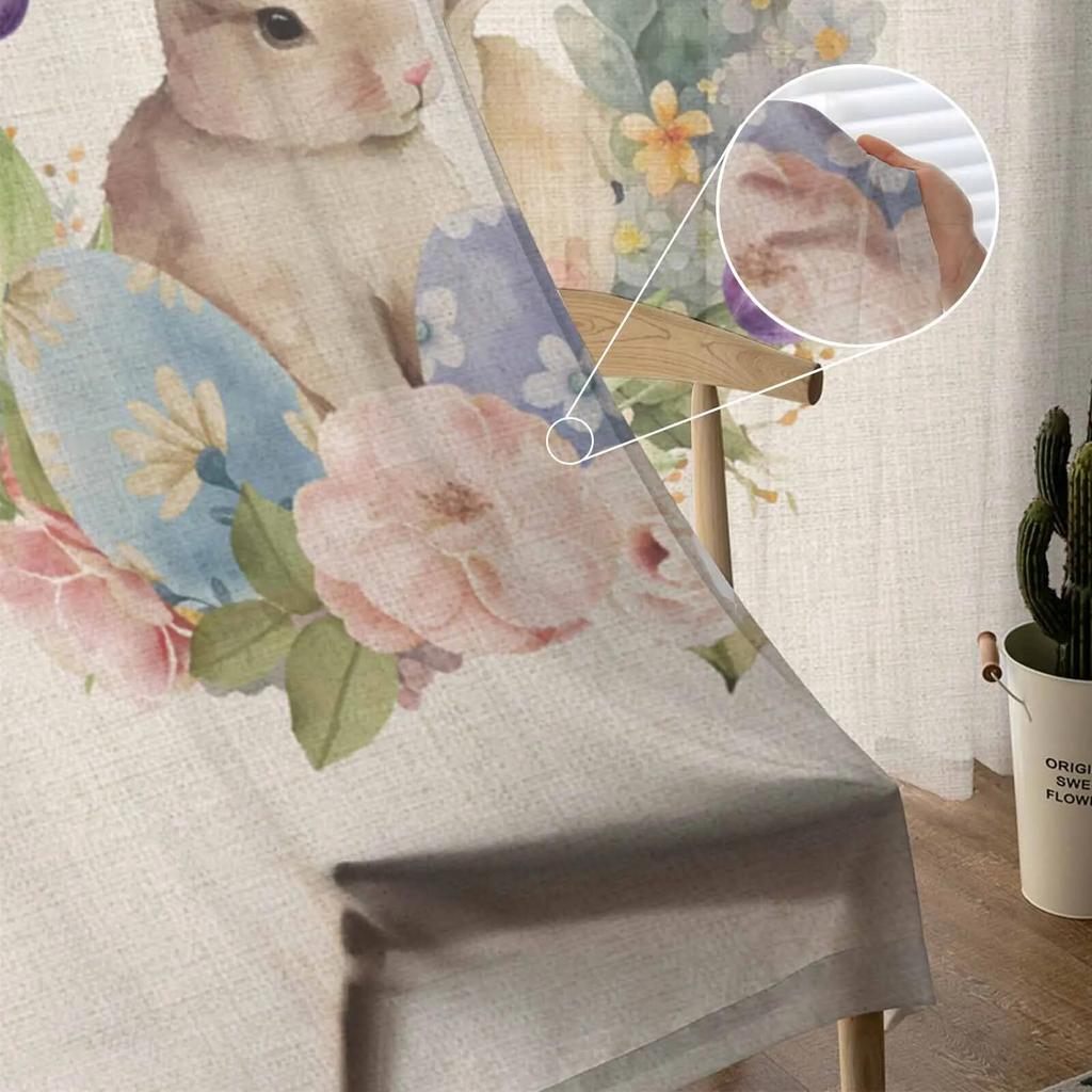 Тюлевые шторы с пасхальным кроликом, яйцами и цветами для гостиной, прозрачные занавески для спальни, кухни, жалюзи, вуаль, шторы