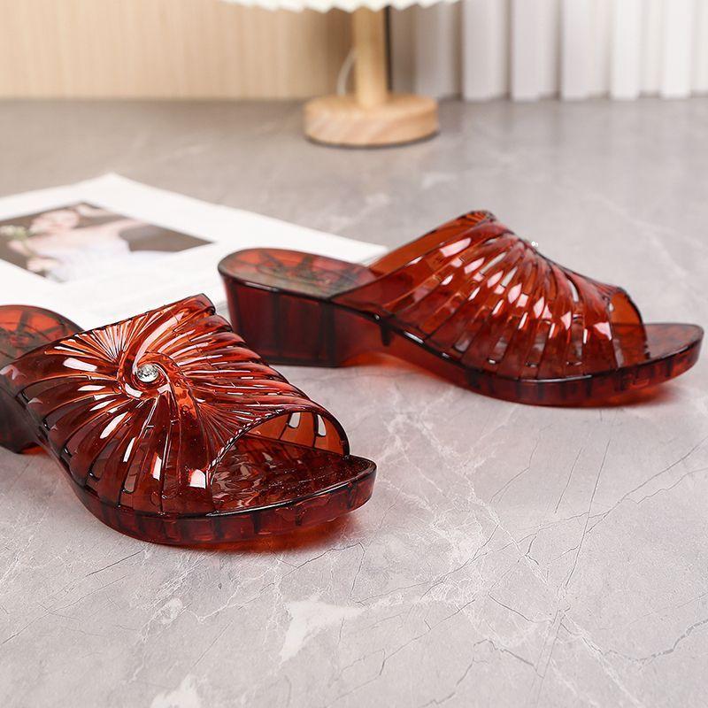 Модные крутые шлепанцы для женщин летом, противоскользящие, толстые, пластиковые, для улицы, прозрачный клиновидный каблук, увеличение роста