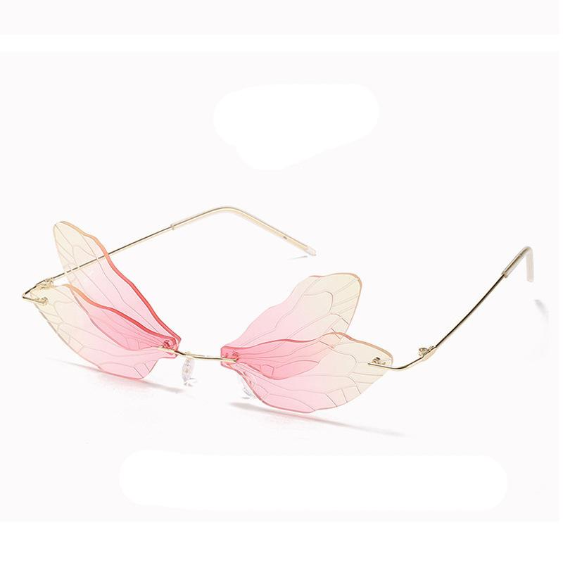 New European and American style sunglasses fashion dragonfly wings rimless sunglasses sunglasses Party sunglasses