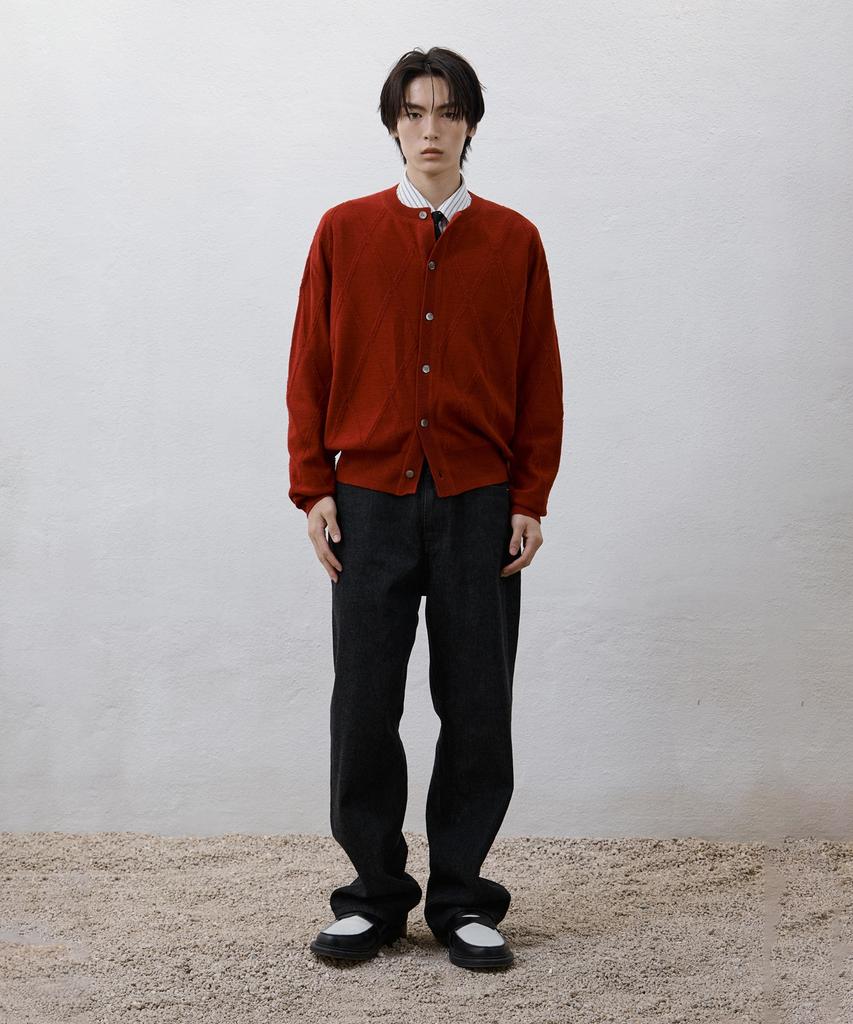 YOUTH Round Neck Textured Cardigan - Red
