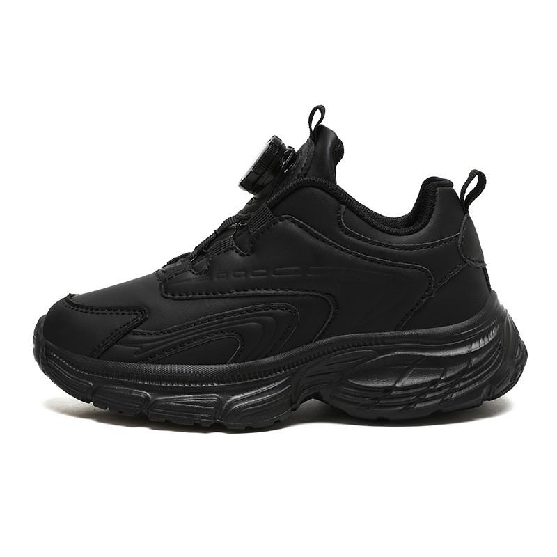 Kids White Black Sneakers School Sports Dance Running Shoes With Rotary Buckle