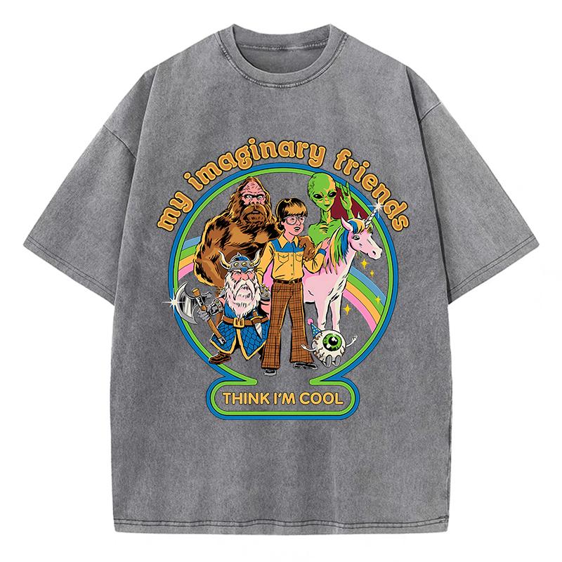 Мои воображаемые друзья думают, что я крутой, стираная ретро-футболка для мужчин, мягкая повседневная футболка большого размера, хлопковая футболка, свободная футболка