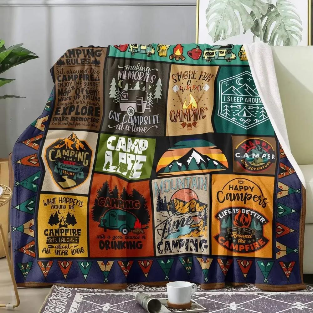 VIKAMA Vintage Camping Style Blanket Multi Functional Warm Home Camping Outdoor Nap Blanket Room Decoration