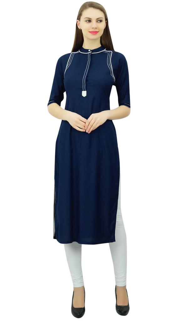 Phagun Mandarin Collar Kurti For Womens Ethnic India Tunic Top Ladies Rayon