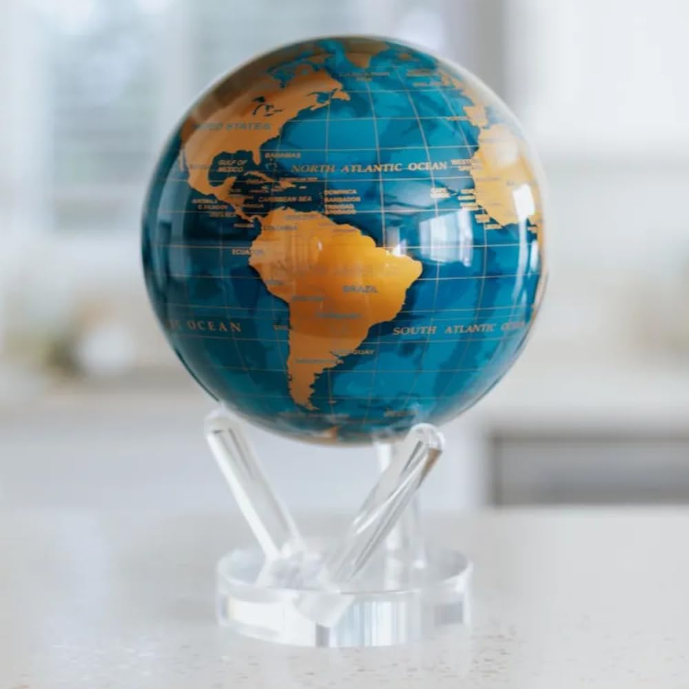 MOVA Globe L World Map Series Blue Gold L With Base L No Power Auto Rotating Globe with Indoor and Natural Light L Office Desktop Decoration Unique