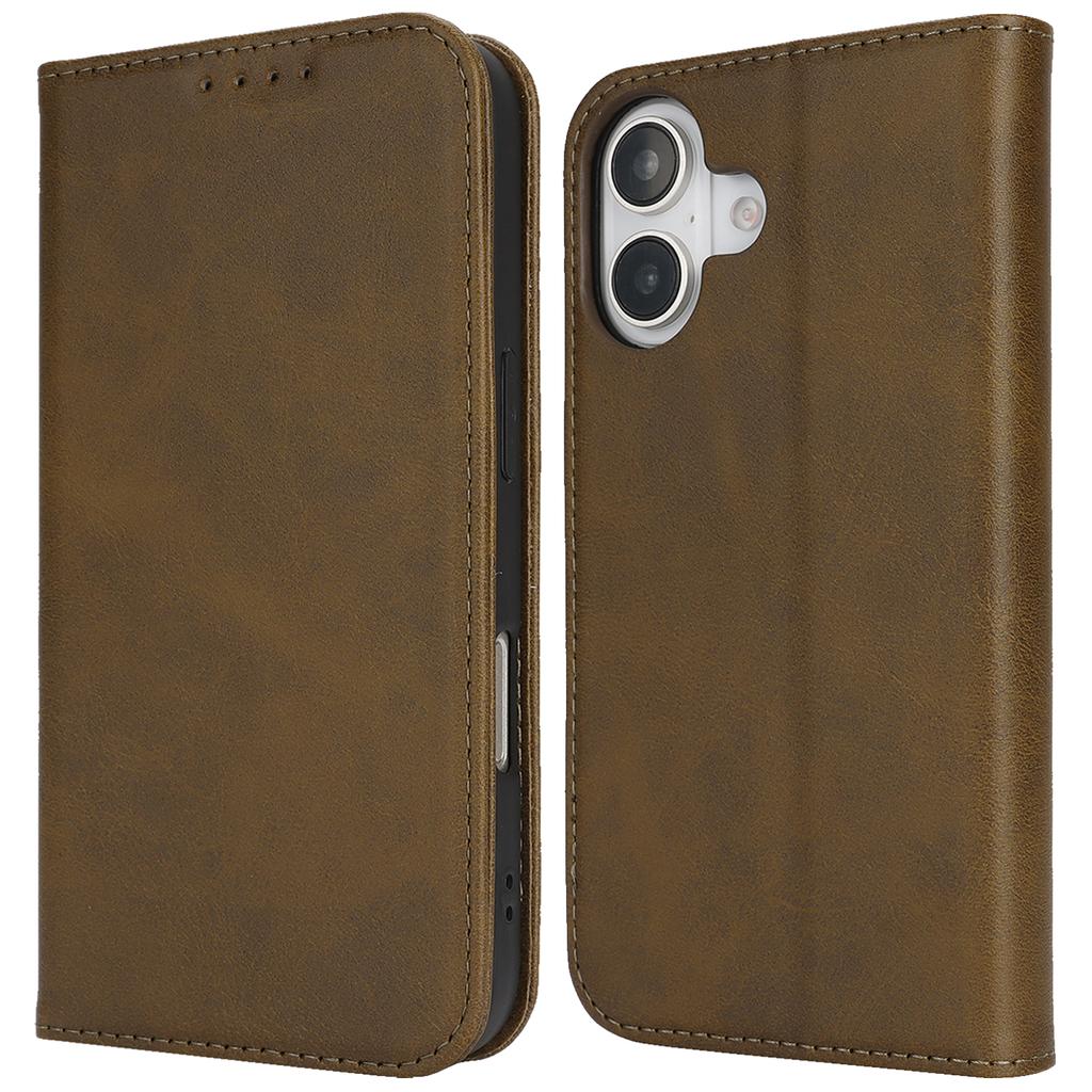 For iPhone 17 Case PU Leather Calf Textured Magnetic Closing Smart Phone Cover