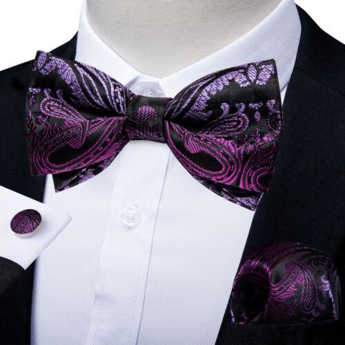 Мужской шелковый галстук-бабочка, синий регулируемый галстук-бабочка, набор запонок с цветочным принтом пейсли