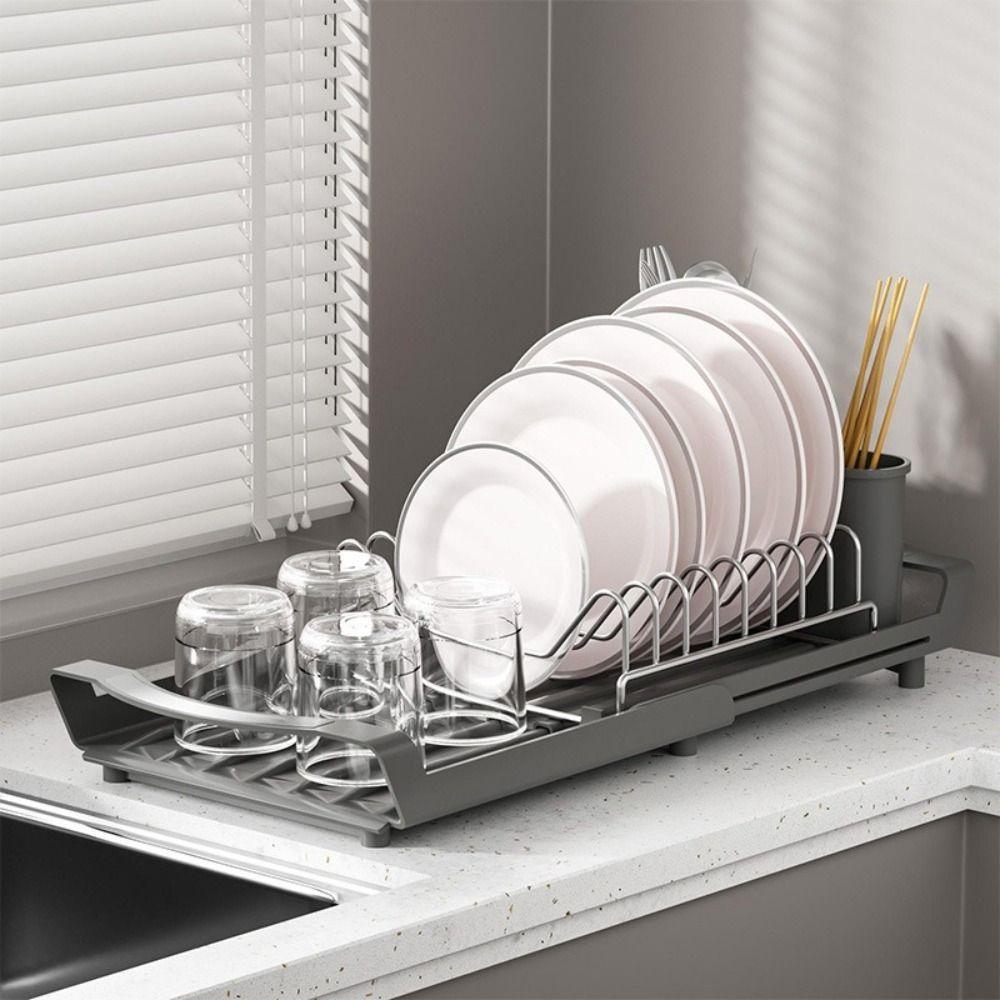Space Saving Draining Tray Extendable Utensil Storage Holder Sturdy Dish Drainer  for Kitchen