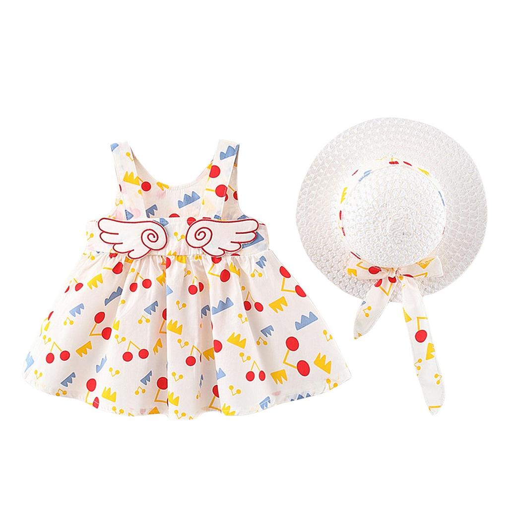 Летний комплект для девочек без рукавов с милым принтом принцессы в платье и шляпе