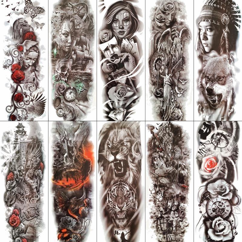 1 PC 480*170MM Large Temporary Tattoos Sleeve for Men Women Full Arm Selleve Tattoos Temporary Realistic Fake Wolf Tiger Lion Tattoo