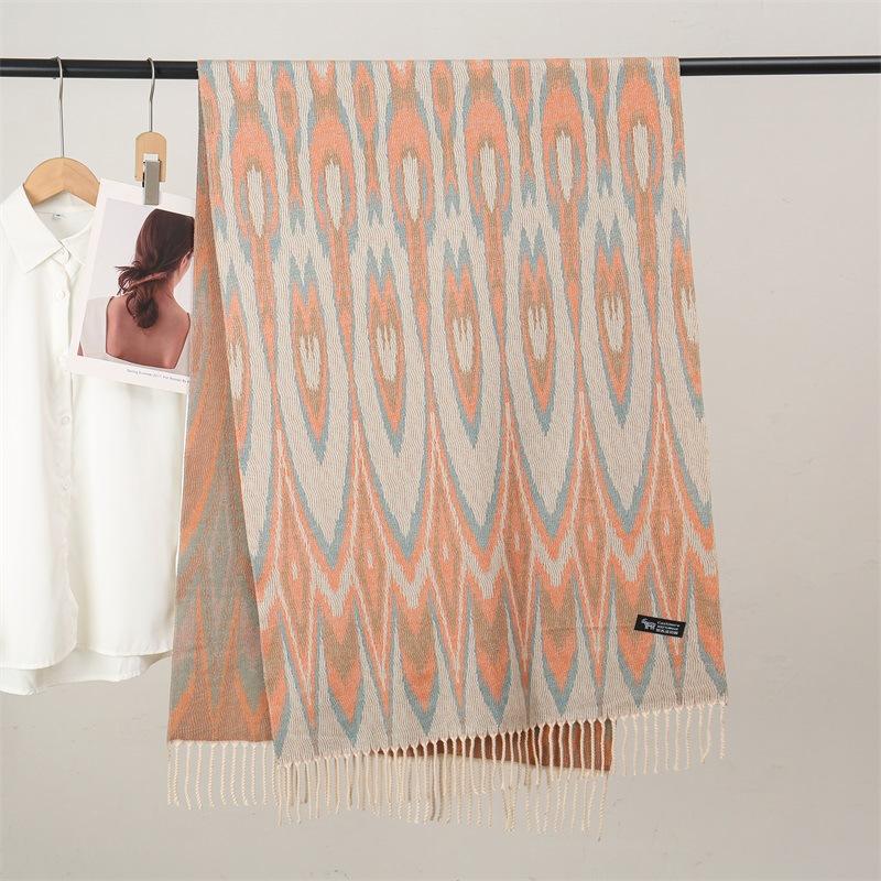 Ethnic Style Women Printed Shawl Autumn Winter Muslim Hijab Imitation Cashmere Tassels Scarves Luxury Thick Warm Scarf Female