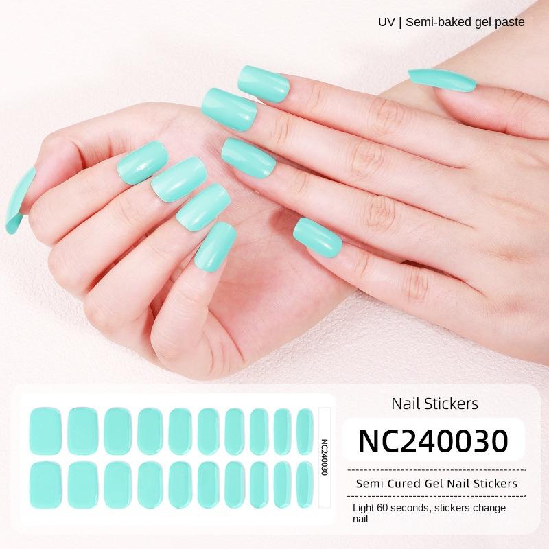 New Solid Color Simple Semi-cured Nail Stickers 20 Finger Gel Nail Stickers