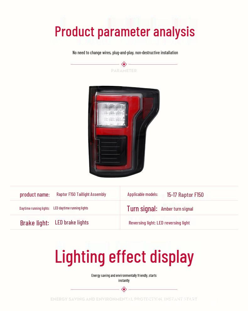 Светодиодный задний фонарь в сборе для Ford Raptor F150 2015-2017: ДХО, Стоп-сигнал, Указатель поворота