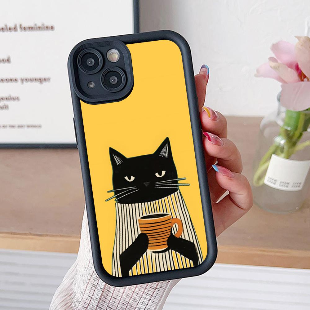 Милый Кофе-Кот Утолщенный ТПУ Чехол для Мобильного Телефона для iPhone 17 16 15 14 13 12 11 Air Pro Max Plus Цветной Чехол