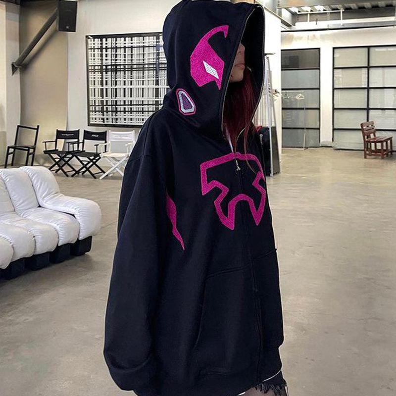 INS Y2K Fun Harajuku Уличная одежда с принтом Мужская и женская толстовка на молнии с капюшоном больших размеров Модный повседневный топ