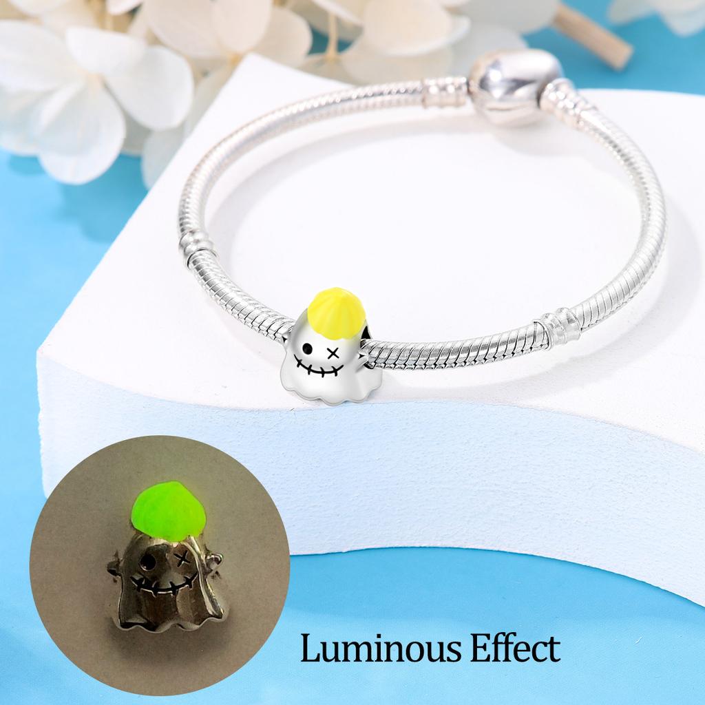 Серебряный 925 Хэллоуин светящийся черный призрак кулон бусина DIY стиль бисерный браслет ожерелье