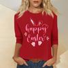 Women's Fashion Casual Seven Sleeve Valentine's Day Printed Pullover Top