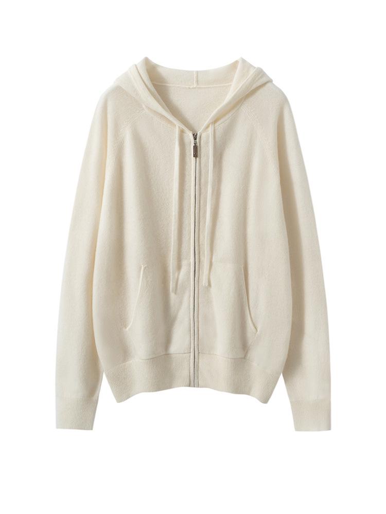 2025 Autumn Women's College Style Cashmere Hooded Cardigan Sweater with Zipper