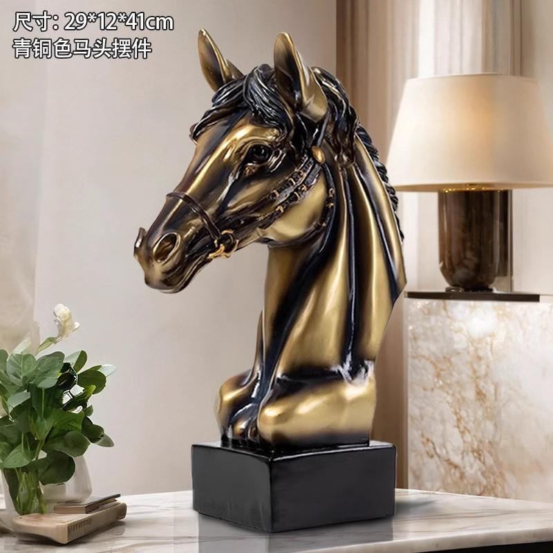 Creative Figurines Horse Head Resin Statue Living Room Home Decor Ornament Entrance Wine Cabinet Light Luxury Decor Sculpture