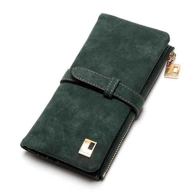 New Fashion Women Wallets Drawstring Nubuck Leather Zipper Frosted Wallet Woman's Long Design Purse Two Fold More Color Clutch