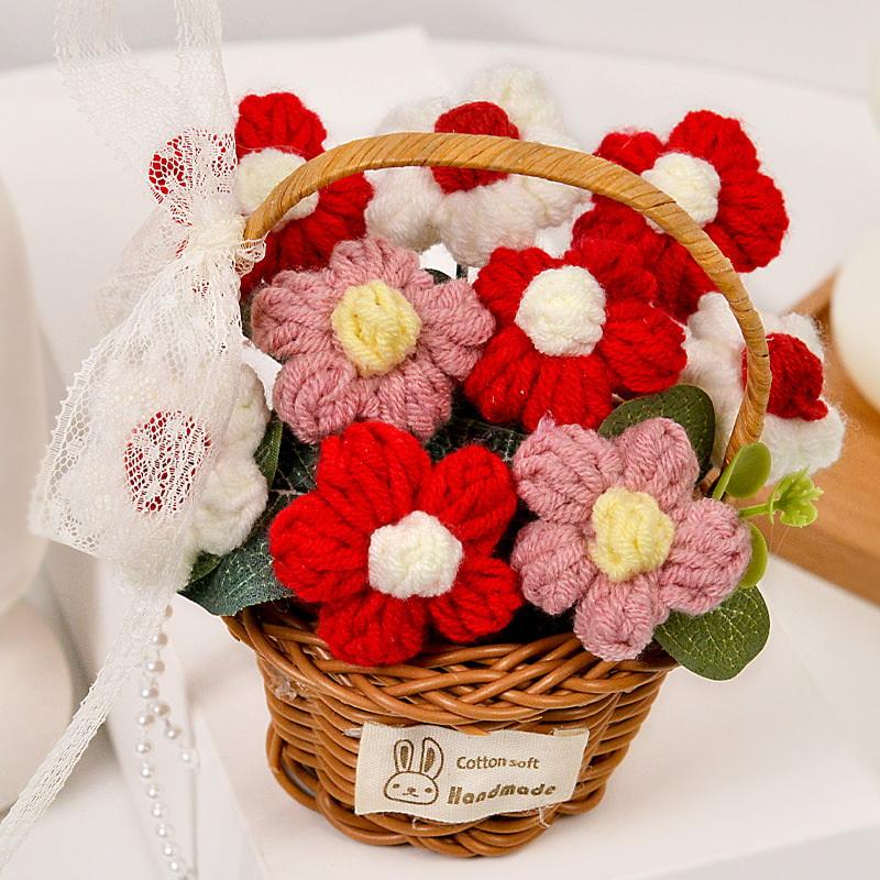 §1PC Handmade Crochet Flower Bouquets, Knitted Flower Bouquet For Christmas, Home Decor, Birthday Gift For Woman Wife Mom