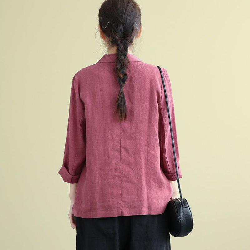 Женский пиджак из хлопка и льна, свободный повседневный костюмный топ с длинными рукавами