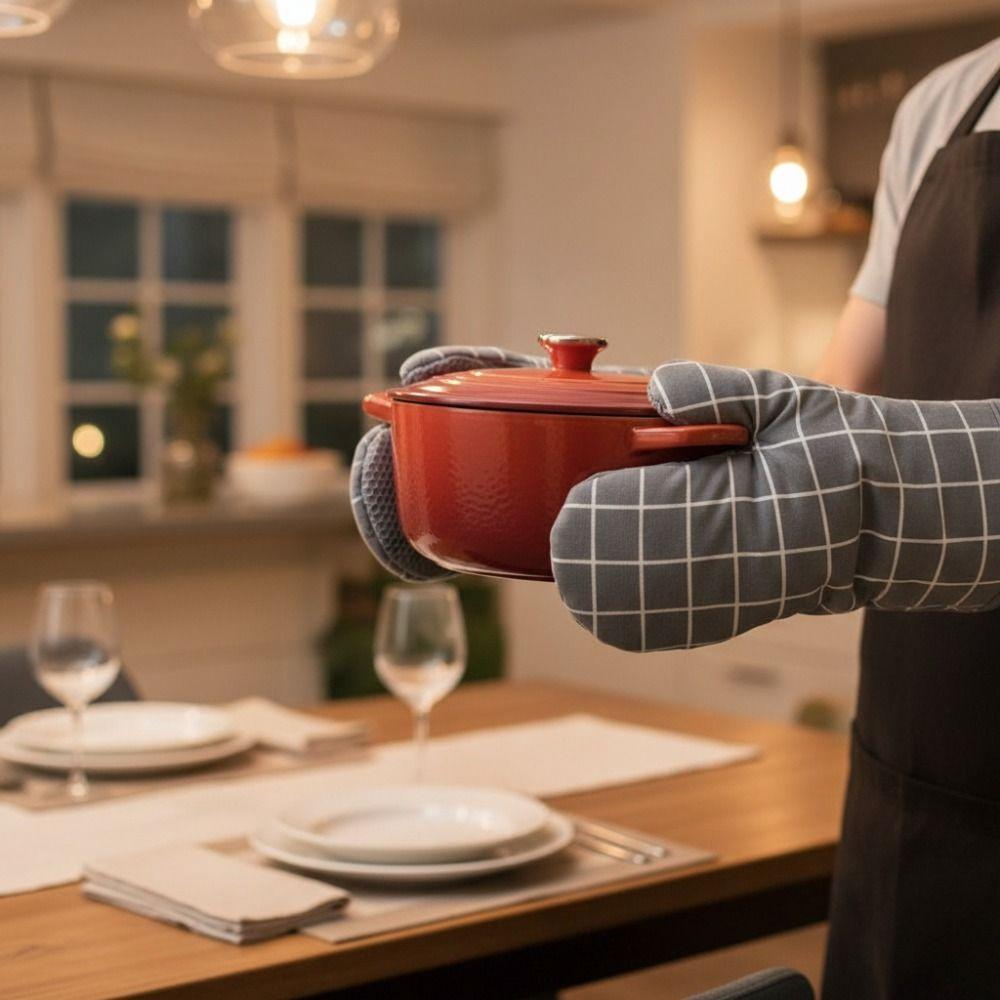 1 Pair Non-slip Kitchen Microwave Gloves Cotton Lining Heat Insulated Gloves Oven Gloves Pot Lid