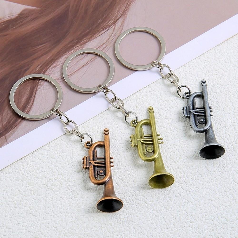Metal Mini Saxophone Keychain Trumpet Tuba Car Key Ring Retro Bag Charm For Music Lovers