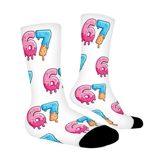 Yousheng 67 Мем Повседневные носки Мороженое 6 7 Носки до щиколотки Забавный Пончик Шесть Семь Носки Подарки для Женщин Мужчин Семьи Друзей