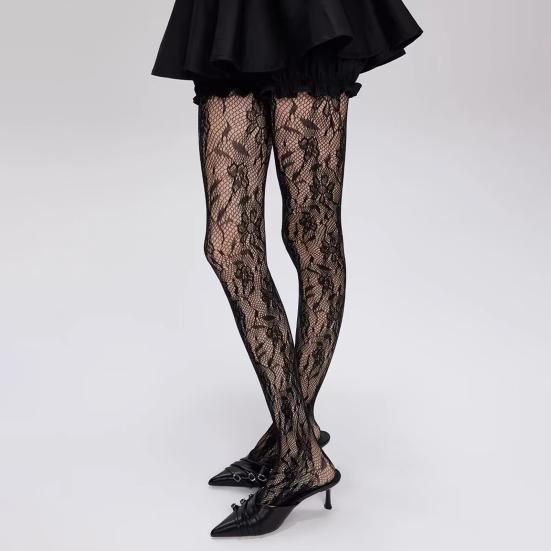 Женские колготки с ажурным узором в виде цветка лозы, ультратонкие, прозрачные, высокоэластичные, противоскользящие, однотонные, для свиданий, мини-юбка, подходящие чулочно-носочные изделия