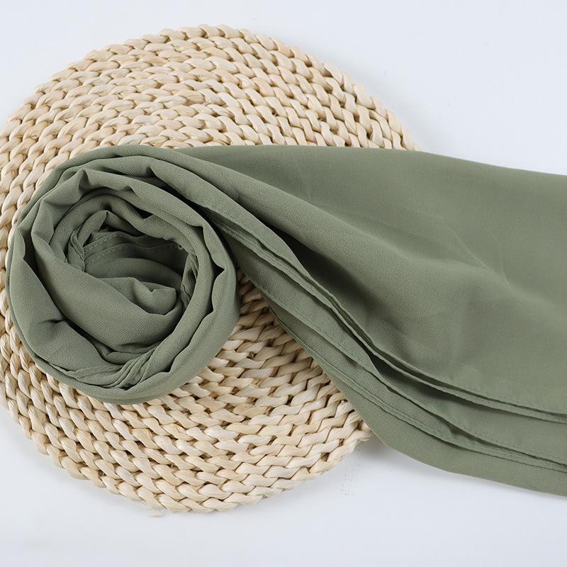 Women's Solid Color Pearl Chiffon Bubble Scarf, Long Silk Headscarf, 70x180cm, Middle Eastern Style