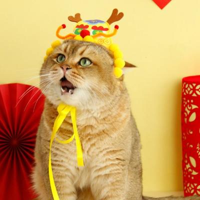 Милая кошка Новогодний тигриный головной убор Стильная мультяшная собака Украшение для Праздника Весны Ручная работа Удобная одежда для питомцев Вечеринка