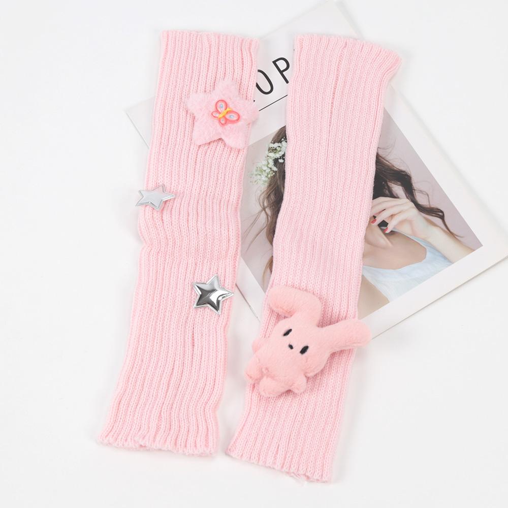 Winter Kawaii Arm Sleeves for Women Thicken Warm Knitted Arm Warmers Long Sleeve Half-finger Glove Gothic Fingerless Mitten