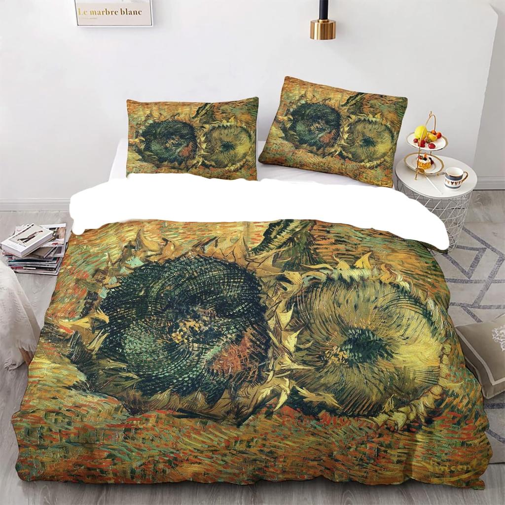 Пододеяльник размера «Квин» Ван Гог «Цветущий абрикос» Комплект постельного белья с 2 наволочками Узорчатый пододеяльник Мягкая легкая микрофибра
