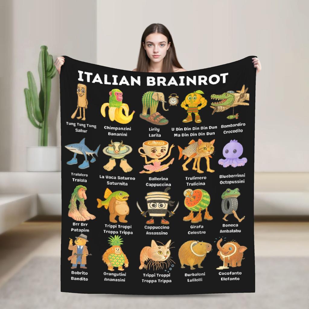 Bombardino Crocodilo Italian Brainrot Blanket Fleece Funny Meme Soft Throw Blankets for Airplane Travel Bedding Quilt