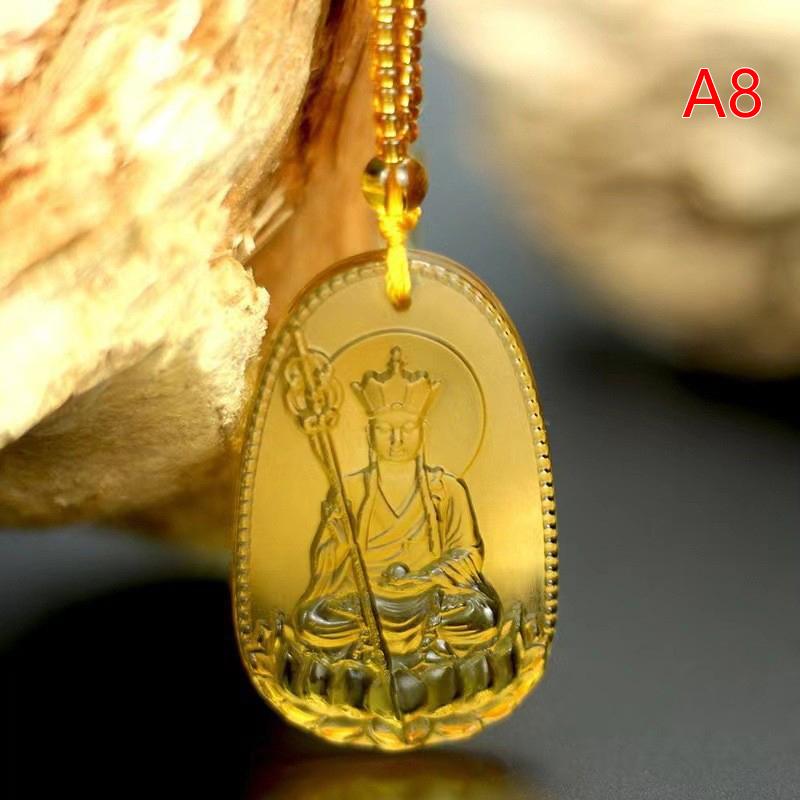 Blue White Gold And Yellow Crystal Carved Buddha Bodhisattva Pendant Necklace Jewelry Charm Aura Amulet Gift For Men Women