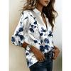 Ladies Blue Leaf Printed Casual Shirt, Long Sleeve Button Top, Elegant Ladies Shirt