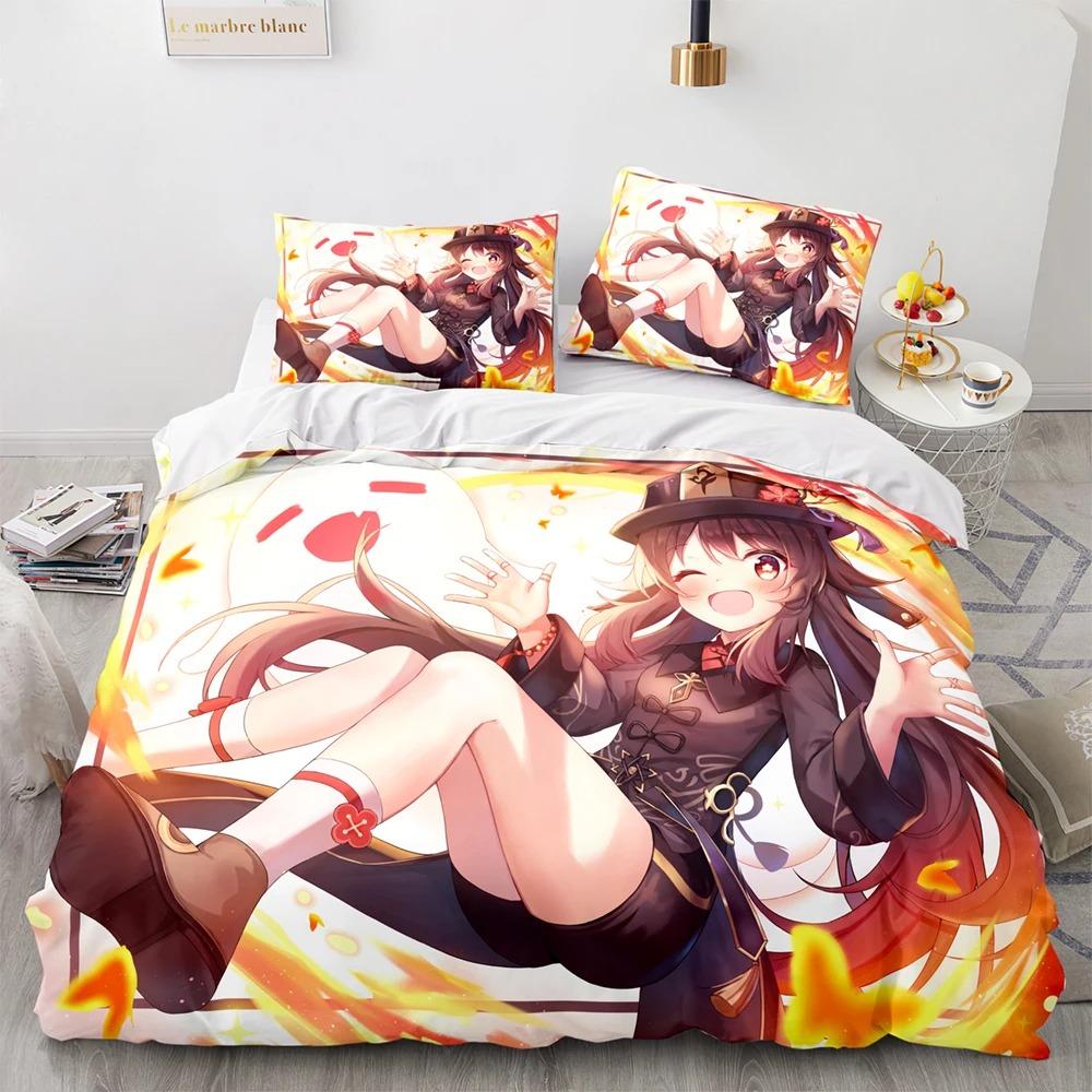 Комплект постельного белья Genshin Impact Single Twin Full Queen King Size Game Anime Bed Set Aldult Kid Bedroom Duvetcover Sets 3D Anime 058