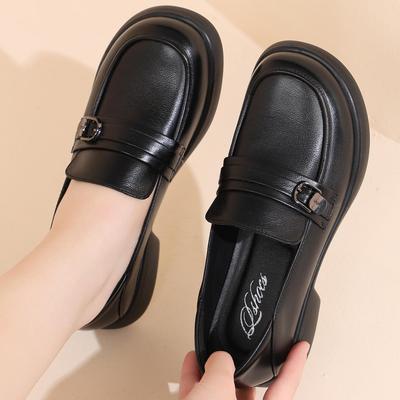 Женские лоферы из натуральной кожи на массивном каблуке - Мягкие, удобные, больших размеров, осенние слипоны