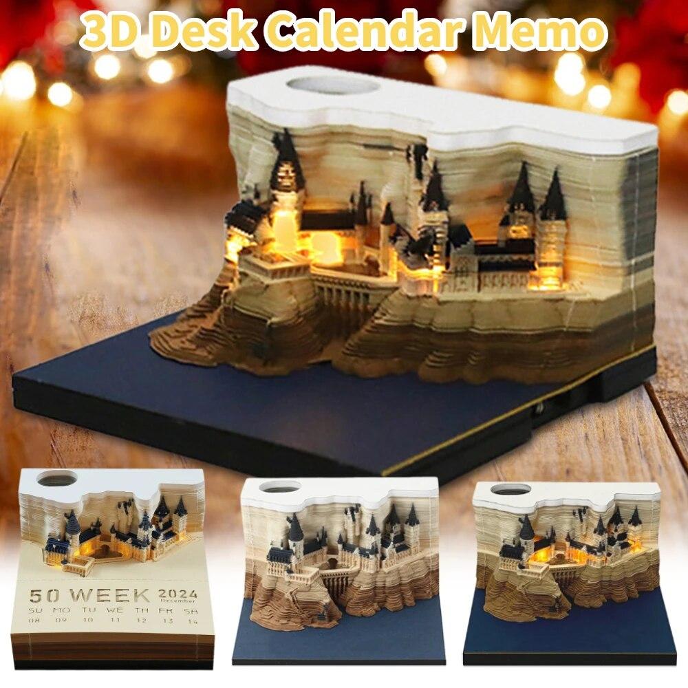 2024 3D Calendar Memo Pad,Led Time Piece Calendar,Creative Desk CalendarNotepad,Paper Carving Sticky Calendar,Craft Desktop Decoration Sculpture Gift