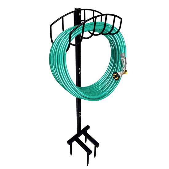 Держатель садового шланга с 4 шипами Прочная металлическая подставка снаружи Съемная катушка для шланга