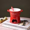 European Style Swiss Ice Cream Cheese Cheese Chocolate Melting Furnace Red Ceramic Atmosphere Hot Pot Cup with Fork White