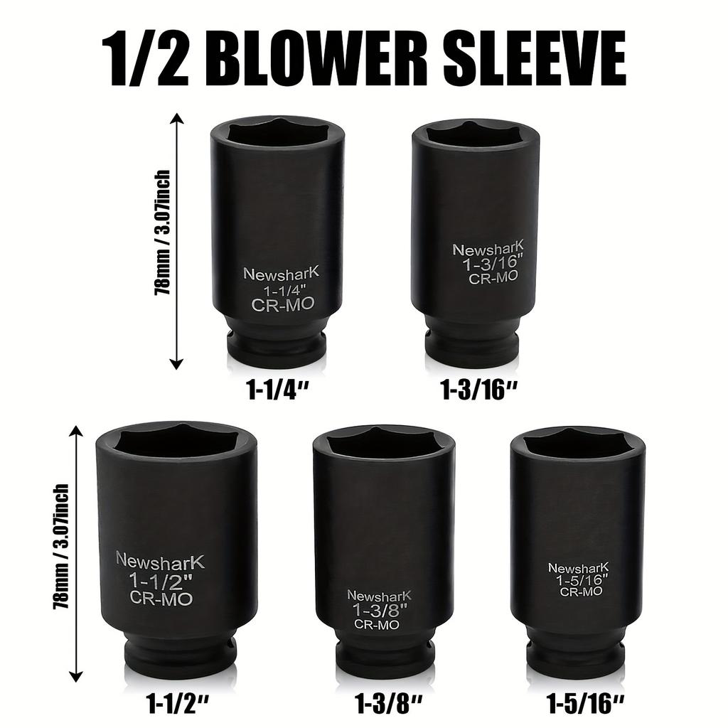 5 шт. Набор ударных головок для гаек ступицы оси с глубоким профилем, привод 1/2 дюйма, 6-гранные, SAE, CR-MO, сверхпрочный набор ударных головок с портативным кейсом