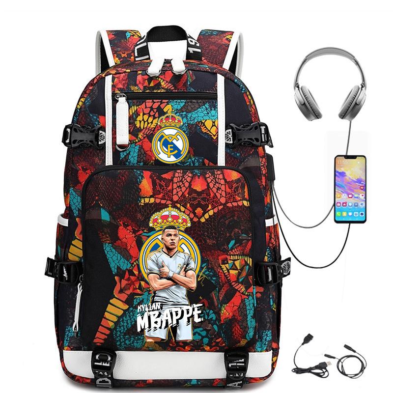Camouflage Backpack Student Bookbag Multifunctional USB Charging Football Star Print Travel Daypack Lightweight Casual Men's Backpack
