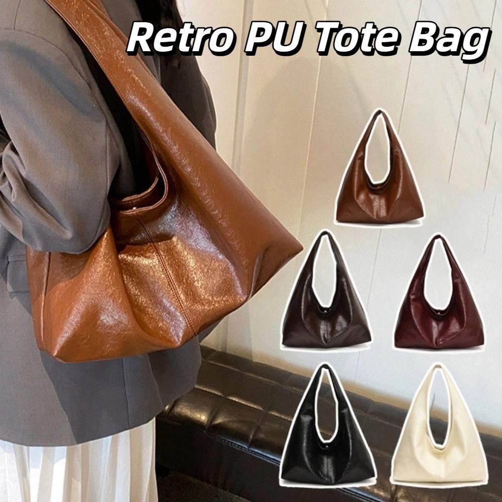 Tote Bag Retro PU Tote Bag Korean Style Underarm Packs Sweet Large Capacity Handbag Office Worker