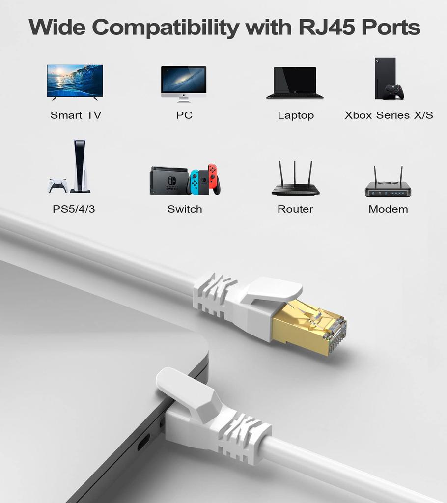 LAN Cable CAT8 Ultra High Speed RJ45 Category 8 Compliant Ethernet Cable Nail Break Prevention STP Shield Modem Router Compatible with PS3 PS4 Xbox