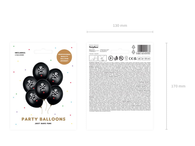 Balony 30Cm Piraci Kolor Czarny 6 Szt Partydeco
